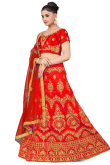 Red Zari Embroidered Silk Lehenga For Sangeet 