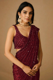 Dori Embroidered Dark Maroon Fancy Saree In Net 