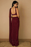 Dori Embroidered Dark Maroon Fancy Saree In Net 