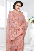 Resham Embroidered Dusty Peach Net Heavy Saree 