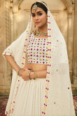 Resham Embroidered Georgette Off White Lehenga