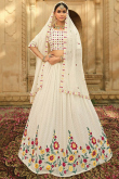 Resham Embroidered Georgette Off White Lehenga