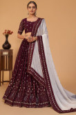 Resham Embroidered Georgette Wine Maroon Lehenga