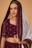Resham Embroidered Georgette Wine Maroon Lehenga