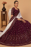 Resham Embroidered Georgette Wine Maroon Lehenga
