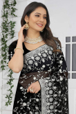 Resham Embroidered Net Black Saree