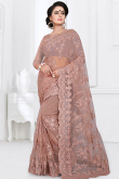 Resham Embroidered Net Dusty Pink Heavy Saree
