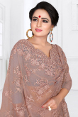 Resham Embroidered Net Dusty Pink Heavy Saree