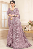 Resham Embroidered Net Mauve Saree