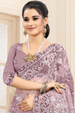 Resham Embroidered Net Mauve Saree
