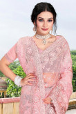 Stone Work Light Pink Saree in Net for Party 