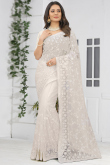 Resham Embroidered Net Off White Saree