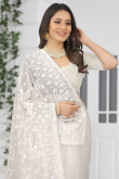 Resham Embroidered Net Off White Saree