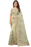 Resham Embroidered Net Sage Green Indian Saree