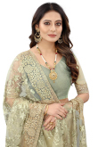 Resham Embroidered Net Sage Green Indian Saree