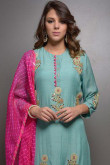 Resham Embroidered Silk Light Blue Palazzo Pant Suit