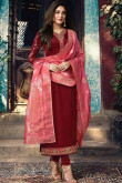 Resham Embroidered Silk Dark Red Churidar Suit