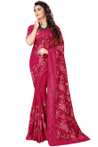 Resham Embroidered Soft Silk Ruby Pink Saree