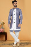 Men Sherwani in Cotton White with Resham Embroidery for Party 
