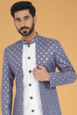Men Sherwani in Cotton White with Resham Embroidery for Party 