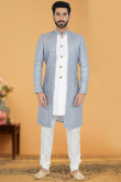 White Jacket Style Sangeet Men Sherwani in Cotton