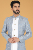 White Jacket Style Sangeet Men Sherwani in Cotton