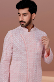 Resham Thread Embroidered Georgette Light Pink Men Sherwani