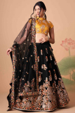 Resham Thread Embroidered Net Black Lehenga