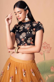 Net Mustard Yellow Sequins Embroidered Lehenga for Wedding 