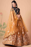 Net Mustard Yellow Sequins Embroidered Lehenga for Wedding 