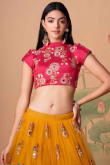 Lehenga for Wedding Wear in Net Mustard Yellow with Thread Work