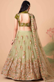 Resham Thread Embroidered Net Pear Green Lehenga