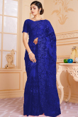 Resham Thread Embroidered Net Royal Blue Saree
