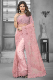 Resham Thread Embroidered Net Saree 