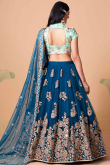 Resham Thread Embroidered Net Sea Blue Lehenga