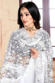 Resham Thread Embroidered Net White Saree