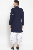 resham Thread Work Cotton blend Navy Blue Men Kurta Pajama