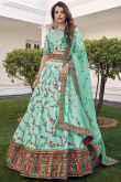 Resham Work Embroidered Art Silk Mint Green Lehenga