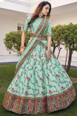 Resham Work Embroidered Art Silk Mint Green Lehenga