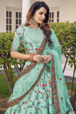 Resham Work Embroidered Art Silk Mint Green Lehenga