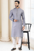 Resham Work Embroidered Cotton Grey Men Kurta churidar