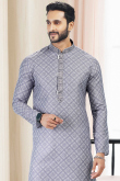 Resham Work Embroidered Cotton Grey Men Kurta churidar