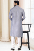 Resham Work Embroidered Cotton Grey Men Kurta churidar