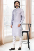 Resham Work Embroidered Cotton Light Grey Men Kurta churidar