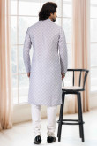 Resham Work Embroidered Cotton Light Grey Men Kurta churidar