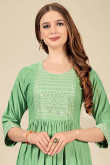 Resham Work Embroidered Cotton Rayon Pistachio Green Kurti