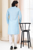 Resham Work Embroidered Cotton Sky Blue Men Kurta churidar