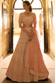 Resham Work Embroidered Crepe Peach Lehenga