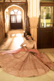 Resham Work Embroidered Crepe Peach Lehenga