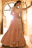 Resham Work Embroidered Crepe Peach Lehenga